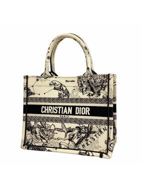 Dior Tote Bag Book Canvas White Black